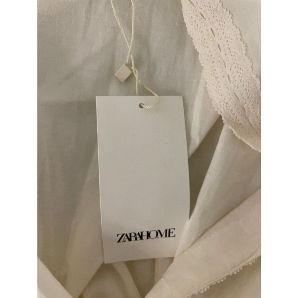 Zara Home Womens Robe Medium Ecru Cotton Lace Trim Tie Waist 8143/434 NWT - Picture 5 of 12